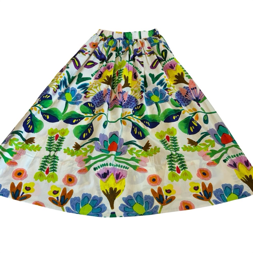 Philosophy Watercolor Poplin‎ Cotton Summer Midi A-Line Skirt Size XS/TP NWOT